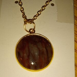 Elegant Gold and Brown Pendant Necklace Hand Made Nebraska River Rock